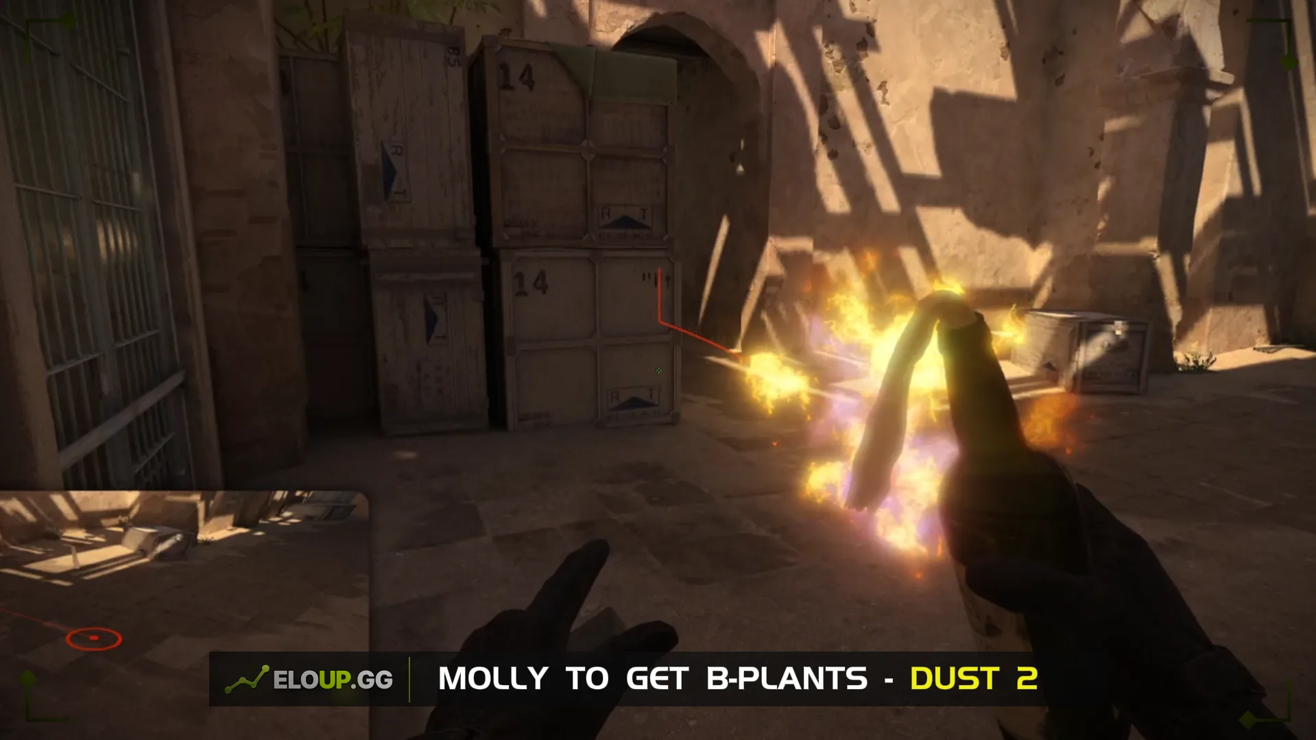 Куда целиться: ( ДАСТ 2 МОЛОТОВ НА ВЫХОД  (DUST 2 MOLLY TO GET B PLANTS)